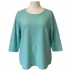 Talbots Light Blue Half Sleeve Crew Neck Tweed Sweater Rounded Neck Size 3X